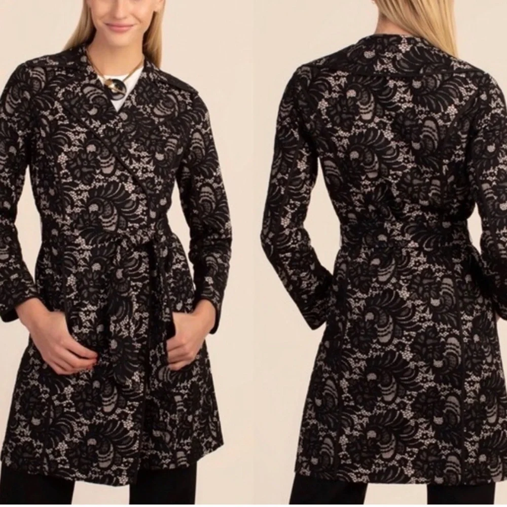 Trina Turk Black Lace Trench Coat - Picture 1 of 7